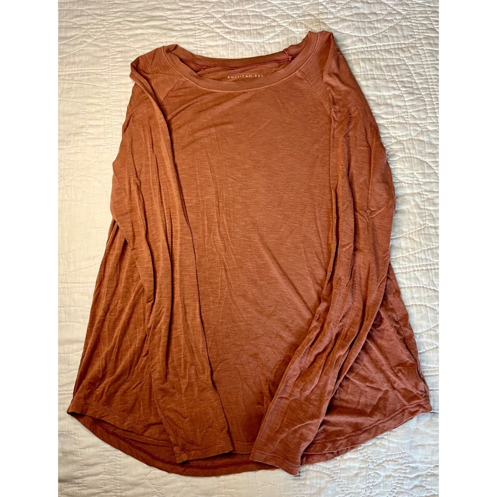 American Eagle Soft & Sexy Slub Long Sleeve Tee Rust Terracotta Small Raglan